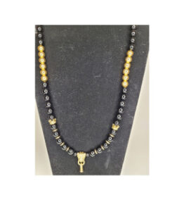 26 inch black agate, gold plated hematite, with cz panther